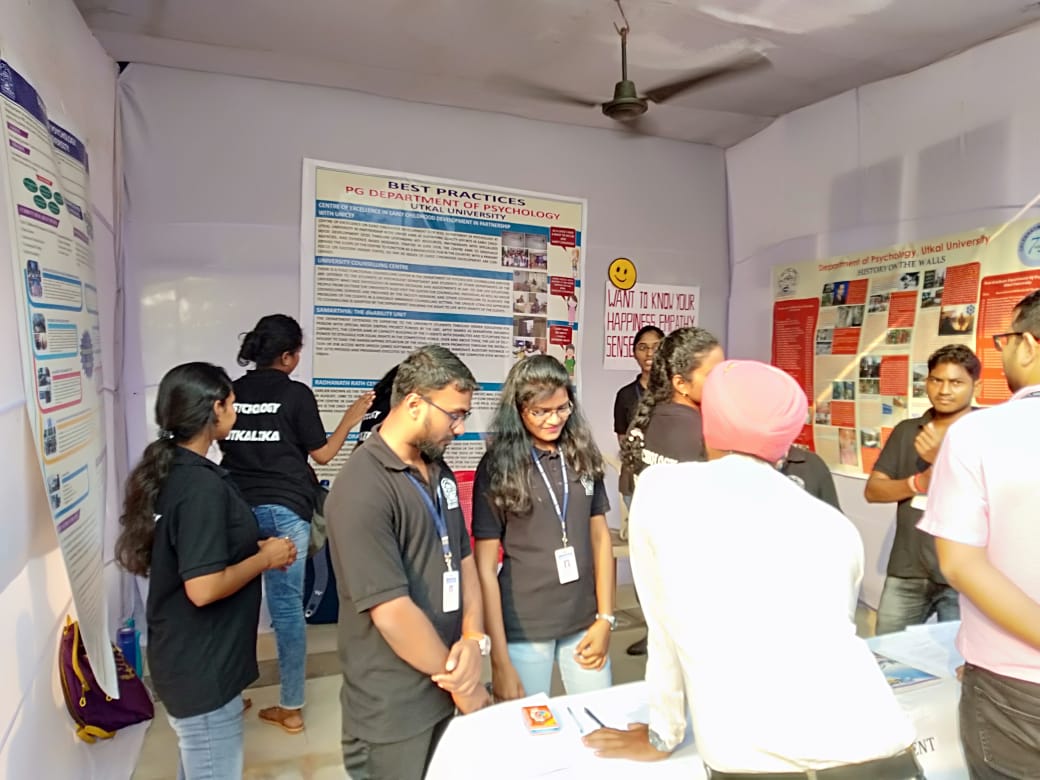 Students of Psychology showcasing Best Practices in Department Stall on the occasion of Platinum Jubilee of Utkal University 2019
