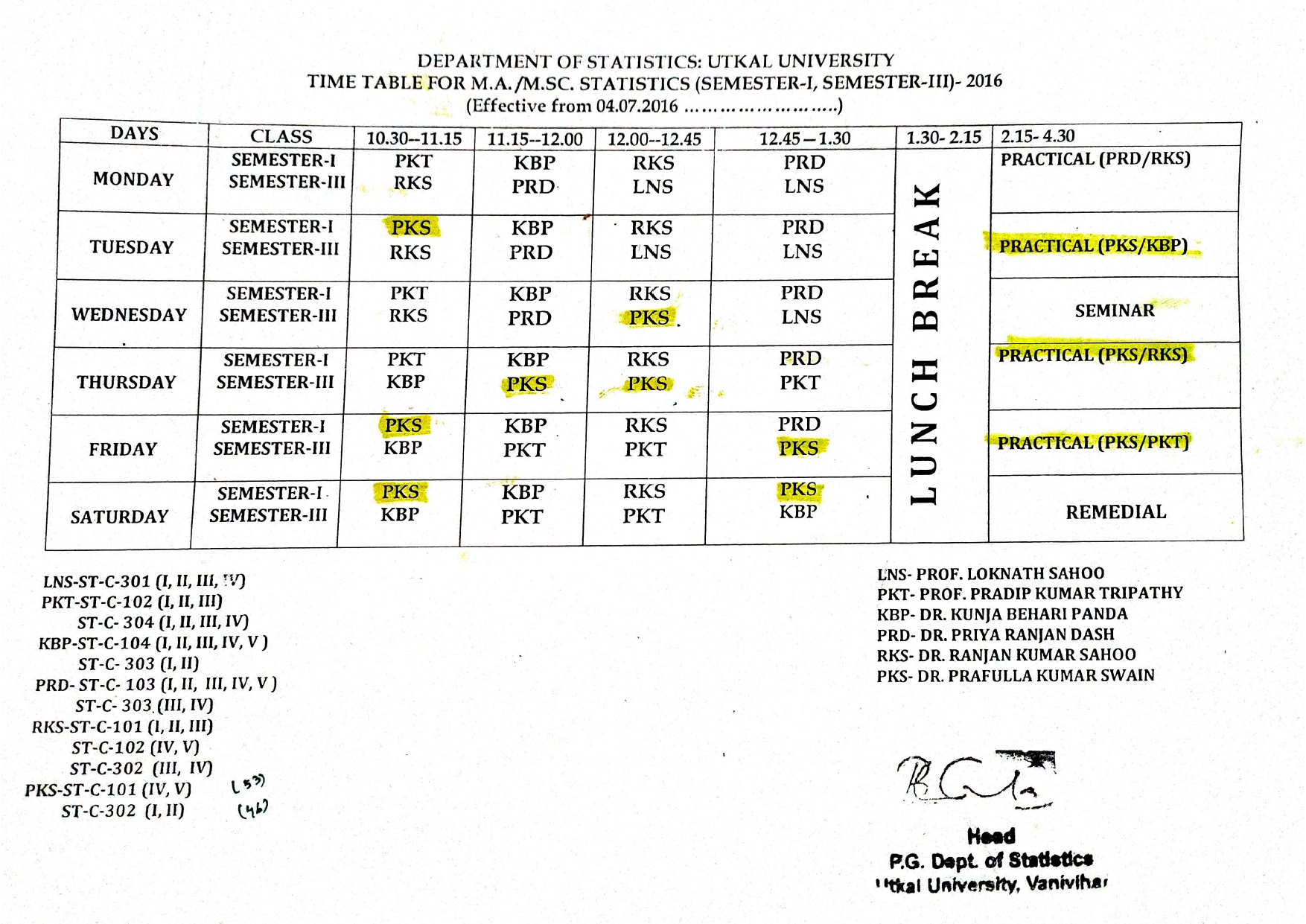Time Table for M.A. M.Sc 1st & 3rd Sem 2016