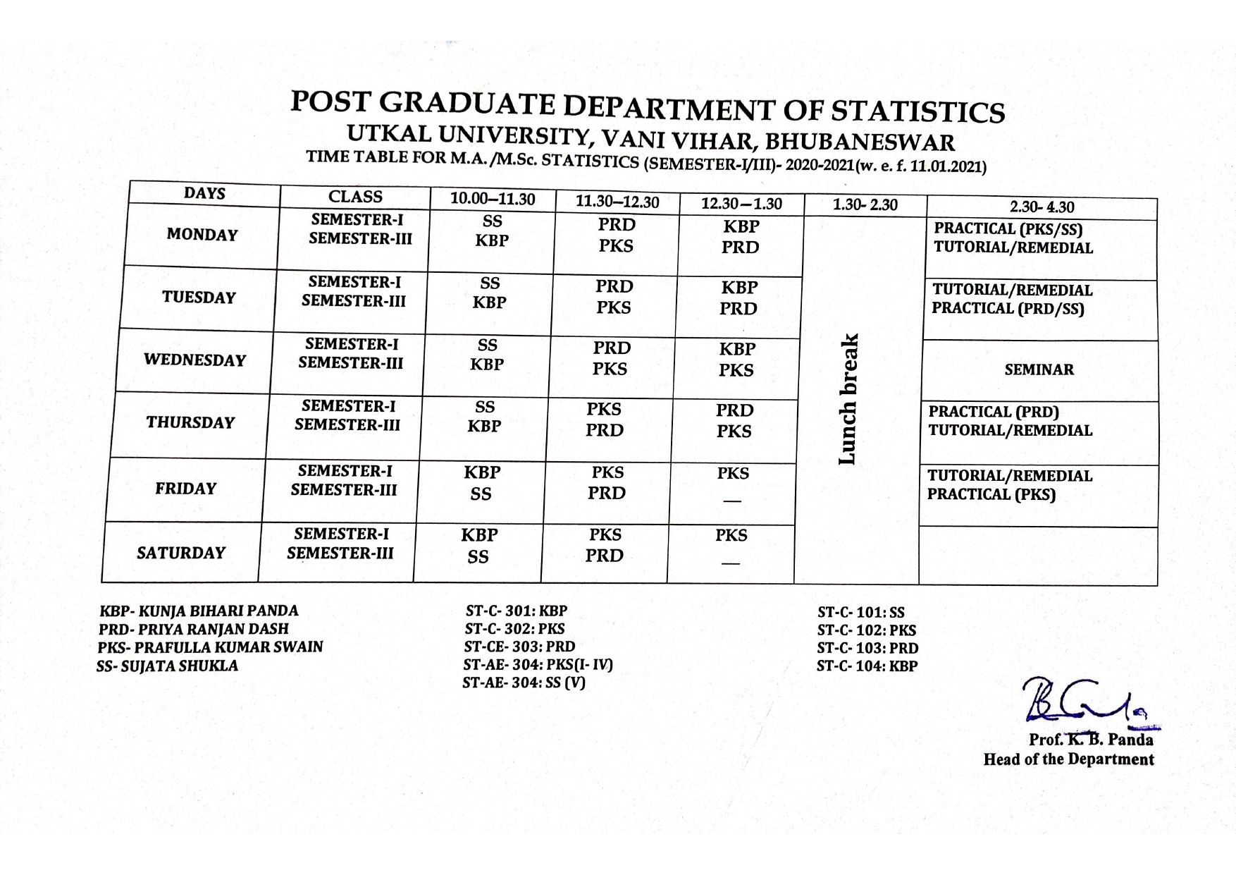 Time Table for M.A. M.Sc 1st & 3rd Sem 2020-21