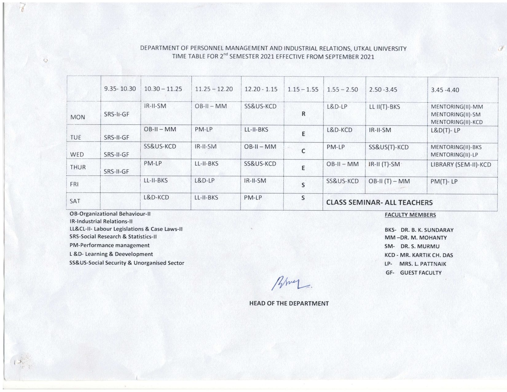 Time Table-2021