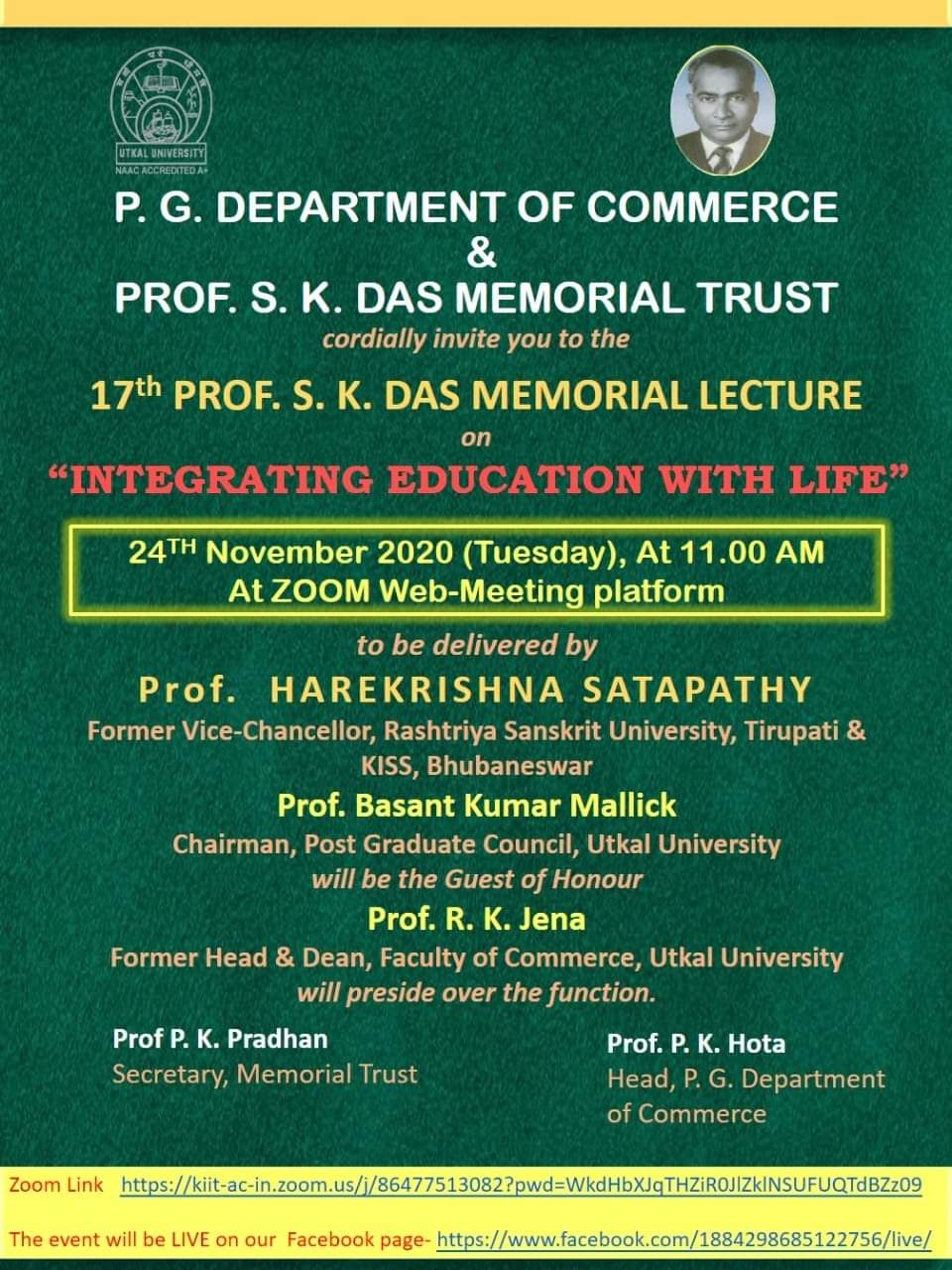 Invitation for S. K Das Memorial Lecture 2020