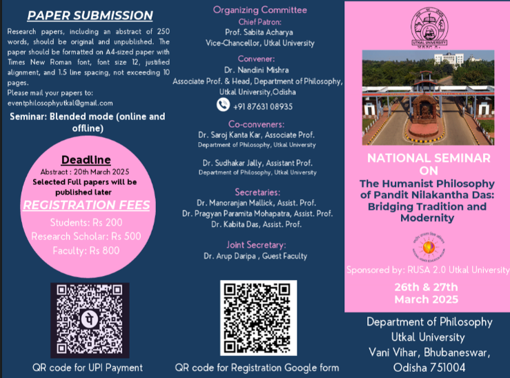 Two-day Seminar on –“The Humanist Philosophy Of Pandit Nilakantha Das: Bridging Tradition and Modernity.” (Sponsored by RUSA 2.0)- 2025
