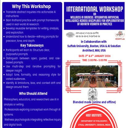 Brochure of International Workshop on Wellness in Oneness: Integrating Artificial Intelligence Across Disciplines For Implementation of Advaita Vedanta in Practice-2026
